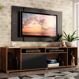 Rack Madesa Cancun e Painel para TV até 58 Polegadas - Rustic/Preto 7K8N em Oferta na Shopee