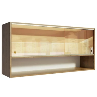 Armário de Cozinha Aéreo 2 Portas de Correr de Vidro Reflex com Nicho Aberto Rustic Emilly Madesa em Oferta na Shopee