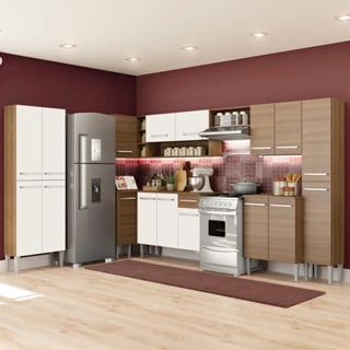 Cozinha Completa de Canto Madesa Emilly Live Armário e Balcão 17 Portas 1 Gaveta - Rustic/Branco em Oferta na Shopee