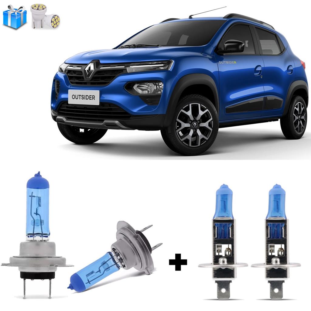 Kit Lampadas Renault Kwid 2022 2023 Super Brancas Farol Alto/Baixo - Tiger Auto Homologadas