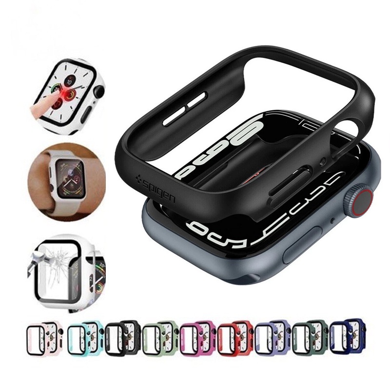 Capa case Bumper Com Vidro 3d Apple Watch 38/40/41/42/44/45 Capinha Acrílico Smart Watch com Protetor Tela