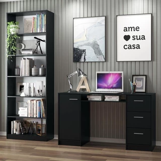 Escrivaninha Madesa Alaska + Estante Livreiro 6908 - Preto em Oferta na Shopee