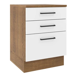 Balcão Armário de Cozinha 60 cm 3 Gavetas Rustic/Branco Agata Madesa em Oferta na Shopee