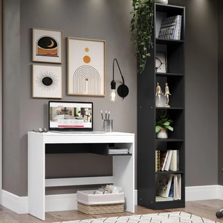 Escrivaninha Madesa Rubi + Estante Livreiro 6906 - Branco/Preto em Oferta na Shopee