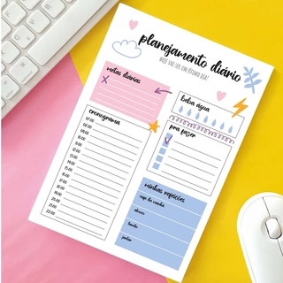 Planejador Diário bloco, organização, organizar o dia, planner diário, planner semanal, planner mensal