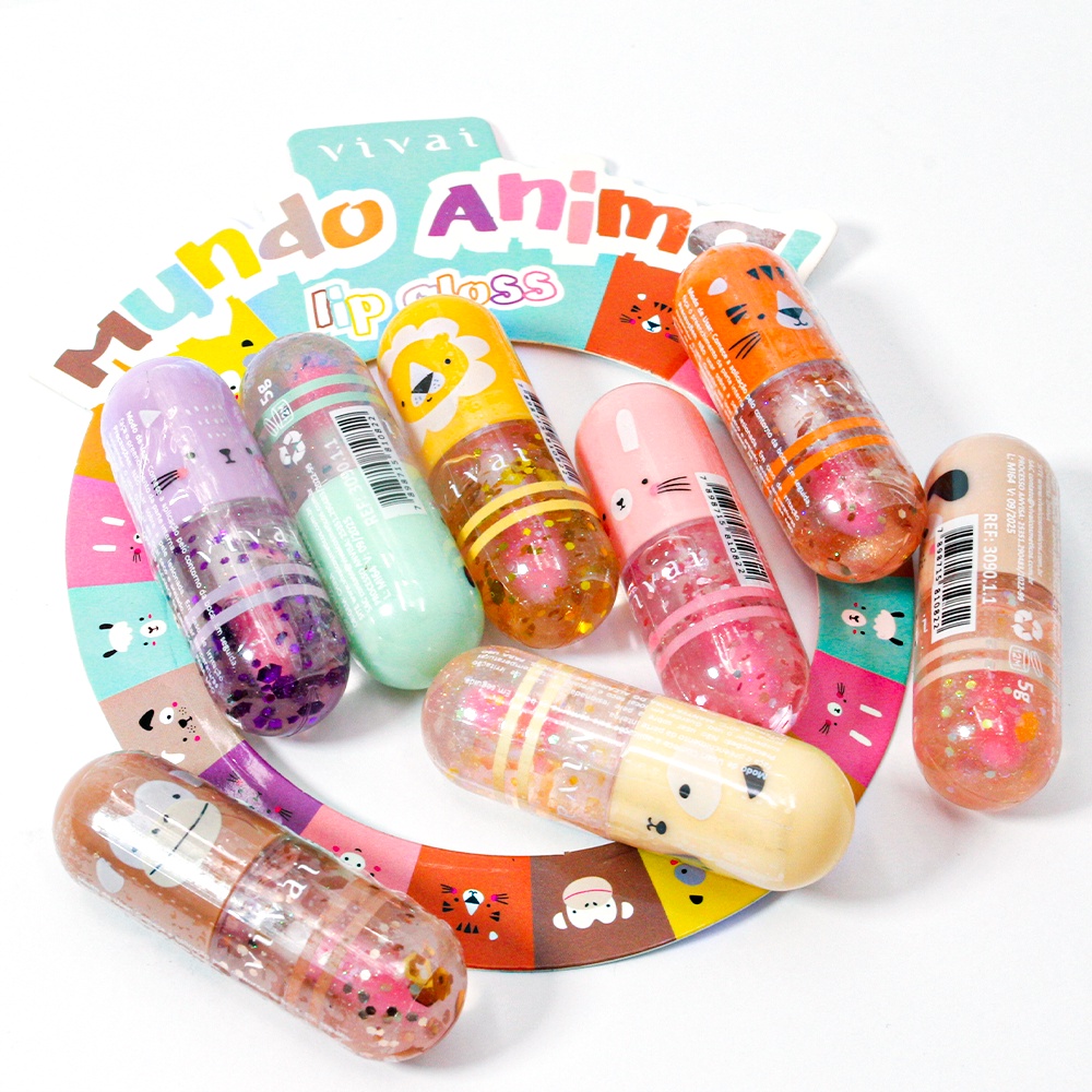 3 Unidades Lip Gloss Mundo Animal Brilho labial infantil 5g Vivai 3090. ...