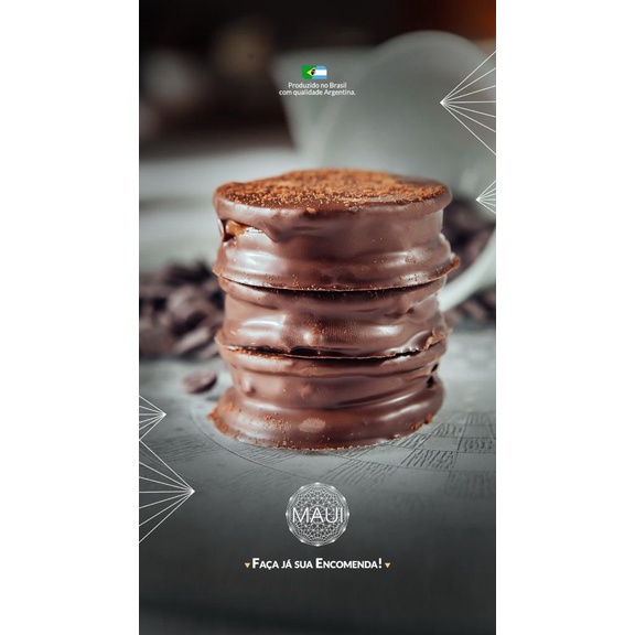 6 Alfajores Argentinos com Nozes. Chocolate Bariloche Preto Tradicional. Recheado com o melhor