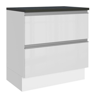 Balcão Madesa Acordes 100% MDF 80 cm 2 Gavetas - Frentes Branco Brilhante