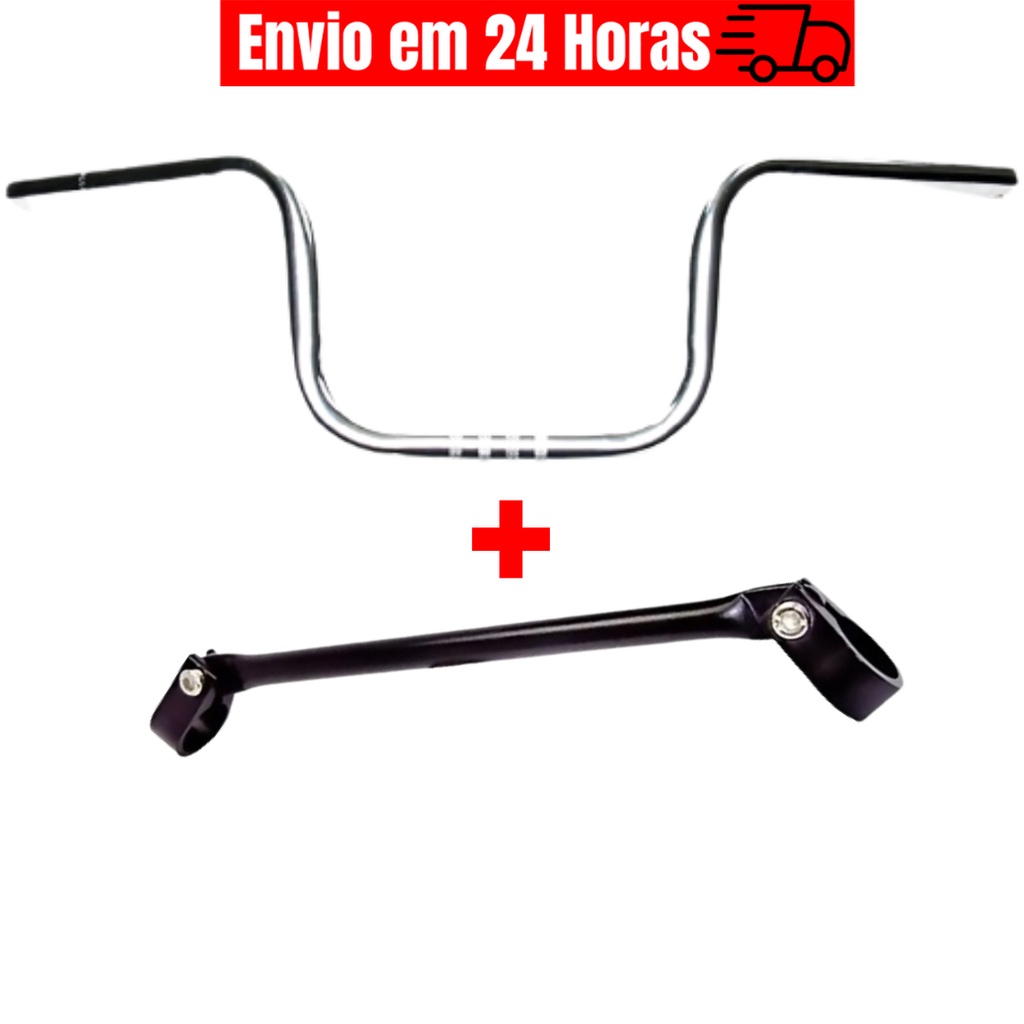 Guidão de Moto Aço Cromado Preto Tubo Cross Brilho Alto Modelo Titan CG150  Para Bike Bicicleta Grau