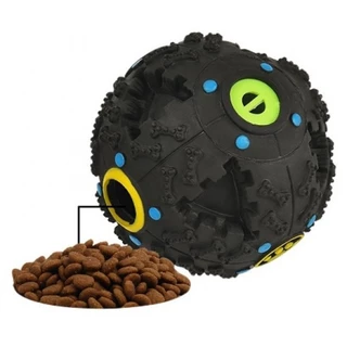 Bola Interativa Brinquedo Pet c/ Porta Petisco Comedouro Ração para Cachorro 7cm com Apito Som