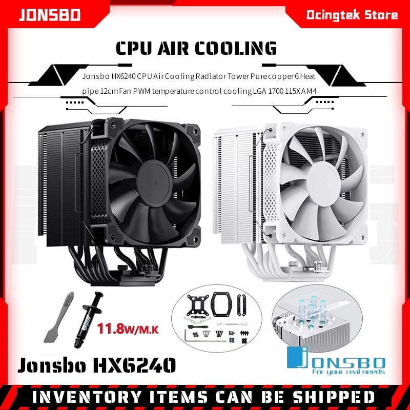 Radiador Original JONSBO HX6240 Preto/Branco 6 Heat Pipe CPU Cooler 120mm PWM Torre Do Ventilador Silenciosa Refrigerado A Ar Para LGA115x 1700 1200 2011 AM4