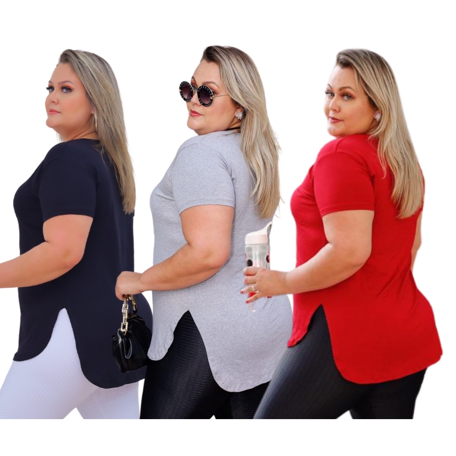 moda-plus-size-Kit 3 Blusas Femininas Plus Size Tampa Bumbum Nina Mullet  1126