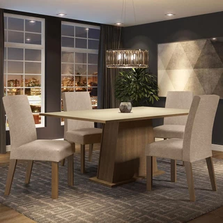 Conjunto Sala de Jantar Madesa Flavia Mesa Tampo de Madeira com 4 Cadeiras - Rustic/Crema/Imperial em Oferta na Shopee