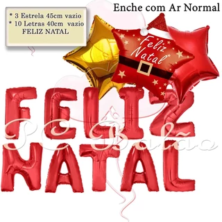 kit 13 Balão Metalizado FELIZ NATAL VERMELHO + Estrela (1VERMELHA 1 DOURADO) 1 Estrela (FELIZ NATAL)