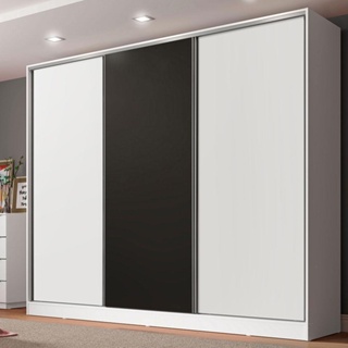 Guarda Roupa Casal 100% MDF Madesa Royale 3 Portas de Correr - Branco/Branco/Preto