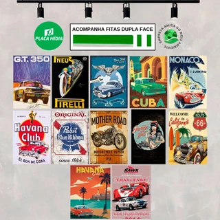 Kit 12 Placas Decorativas Carro Garagem Mecânica Retro 20x30