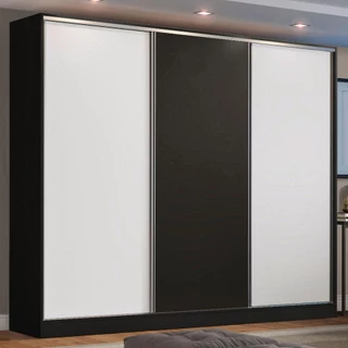 Guarda Roupa Casal 100% MDF Madesa Zurique 3 Portas de Correr - Preto/Branco/Preto em Oferta na Shopee
