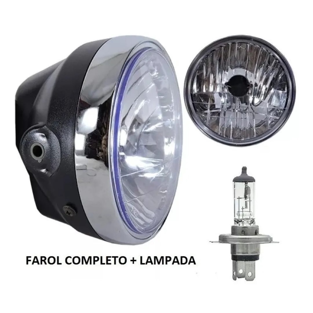 Farol completo com Lâmpada Motos titan cg Fan 125-150 anos 2000 a 2013 Aro Cromado