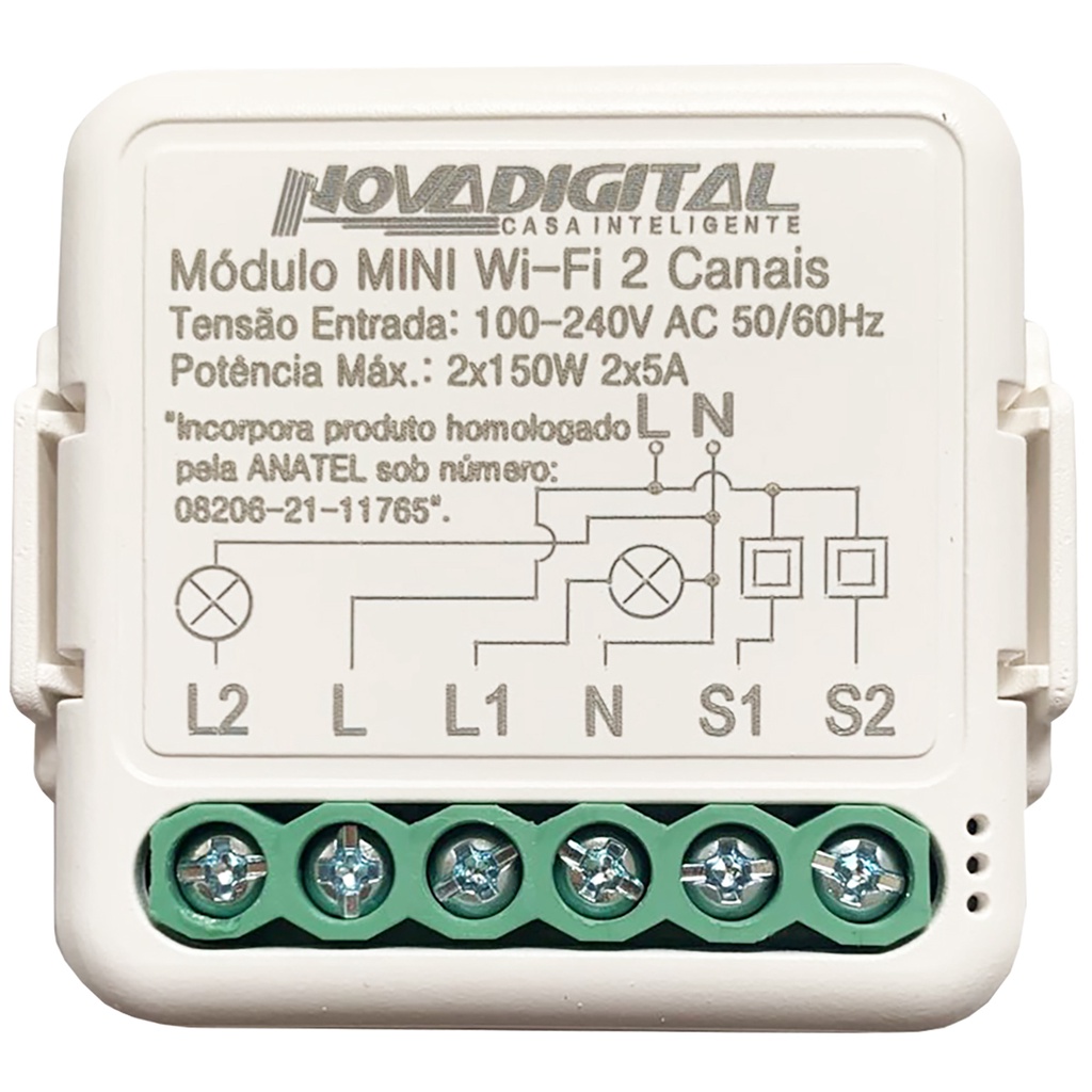 Módulo Mini Wi-Fi 2 Canais 10A Bivolt - INFOLED