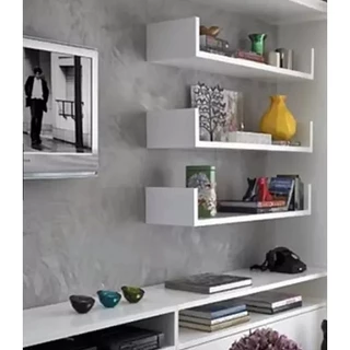 Kit 4 Prateleiras Nicho U 50X15 CM Mdf Branco Decoração Livros Sala Quarto Cozinha