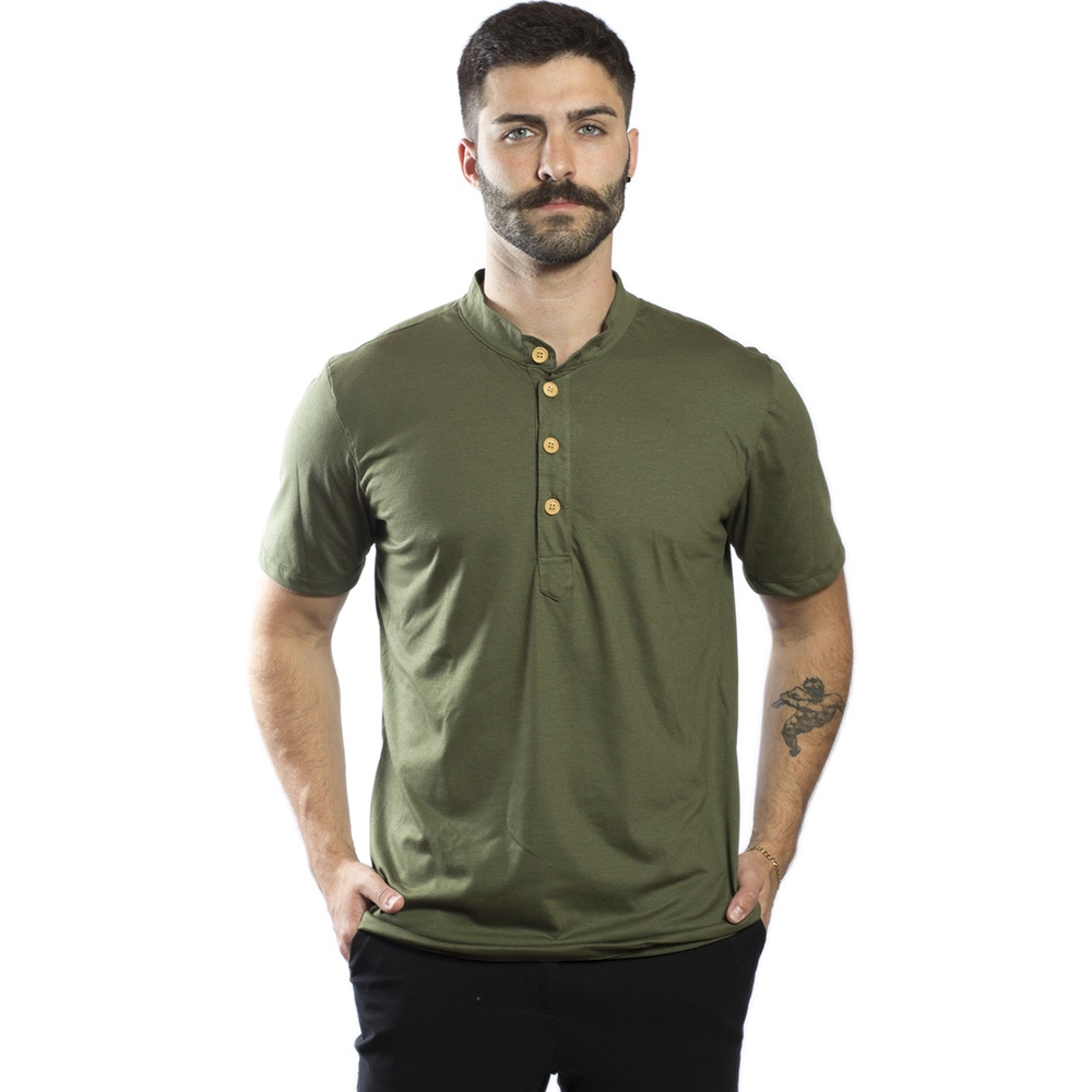Camisa Masculina Gola Padre Henley Slim