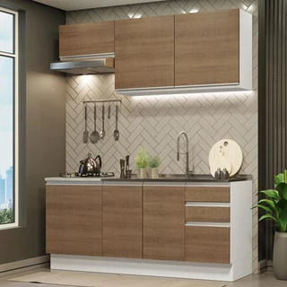 Armário de Cozinha Compacta 180cm Branco Rustic Glamy Madesa 07 em Oferta na Shopee