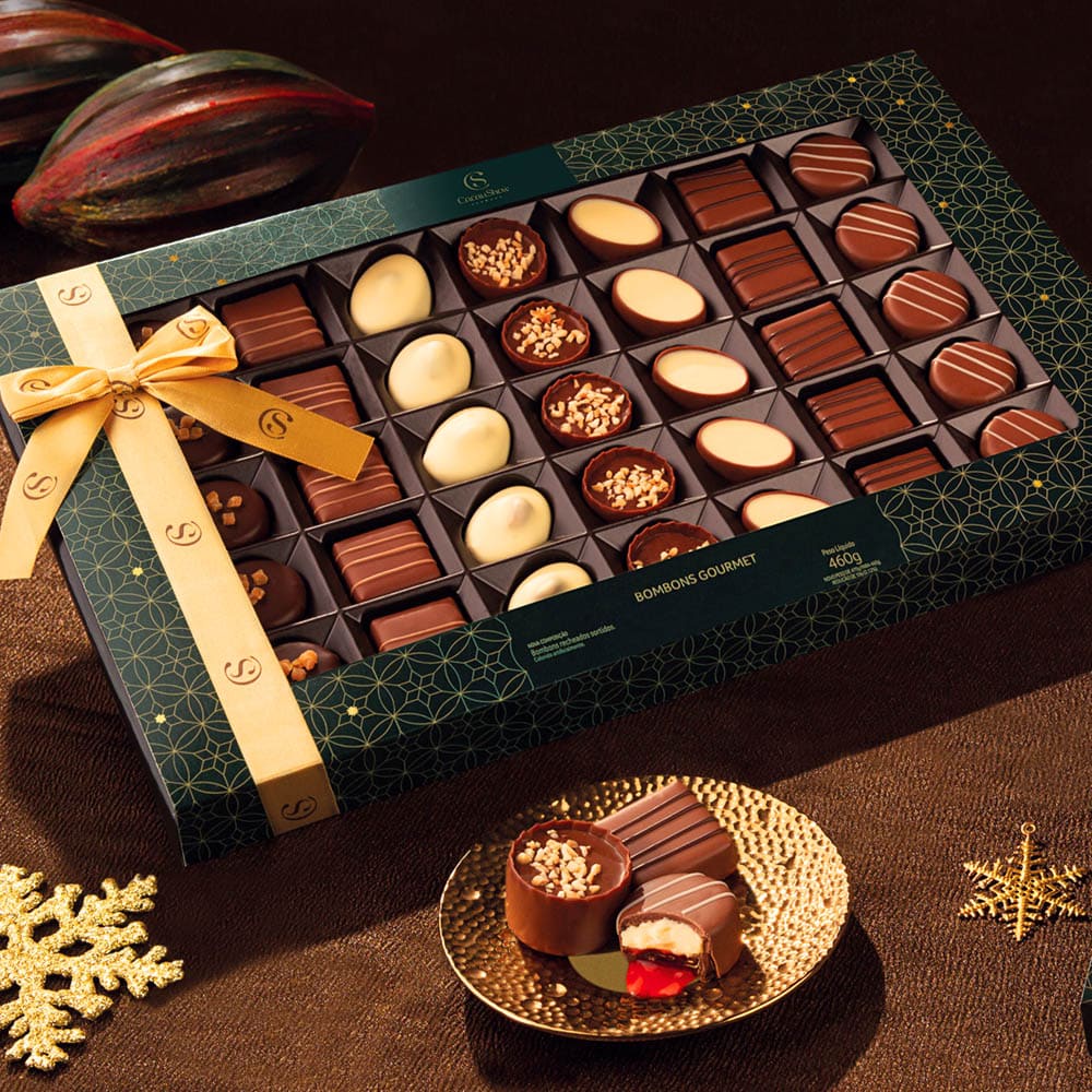 Caixa de Chocolate Gourmet Cacau Show Para Presente de Natal 460g
