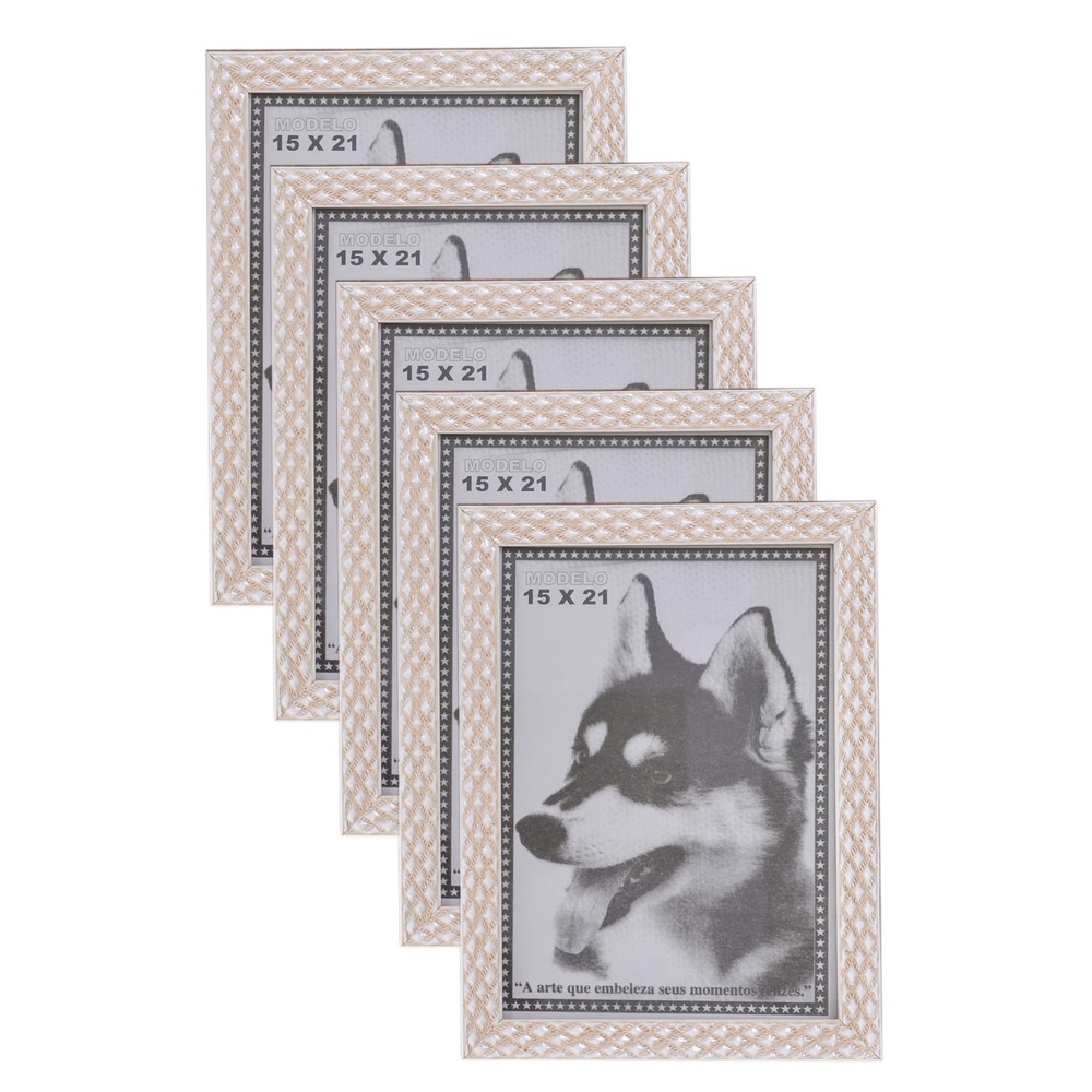 KIT 5 PORTA RETRATO BEGE 15X21 PVC ALTO RELEVO