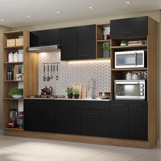 Armário de Cozinha Completa 330cm Rustic/Preto Agata Madesa 02 em Oferta na Shopee