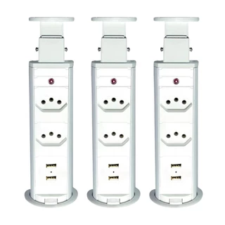 Kit 3 Torres de Tomada Multiplug 2 Tomadas e 2 USB Bivolt