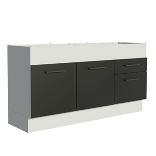 Balcão de Pia Madesa Agata 150 cm 2 Portas e 2 Gavetas (Sem Tampo e Pia) - Branco/Preto