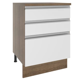 Balcão Armário de Cozinha 60 cm 3 Gavetas Rustic/Branco Glamy Madesa em Oferta na Shopee