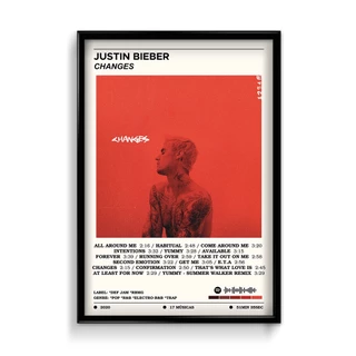 Quadro Decorativo Justin Bieber Álbum Justice Changes Purpose Believe interativo Spotify com Moldura
