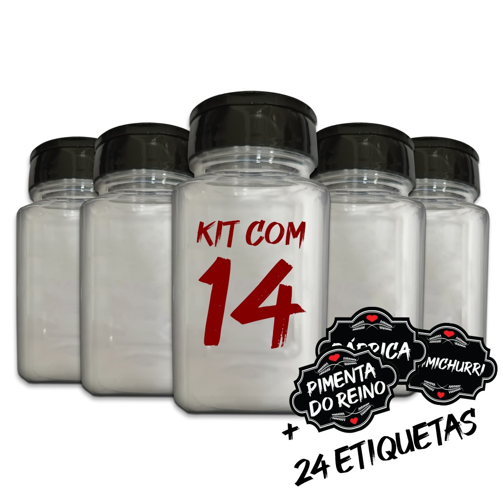 Pote Tempero Kit Potes + 24 Etiquetas Adesivas Porta Condimento Q 170