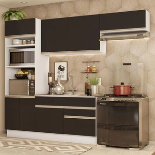 Armário de Cozinha Completa 270cm Branco/Preto Glamy Madesa 15 em Oferta na Shopee
