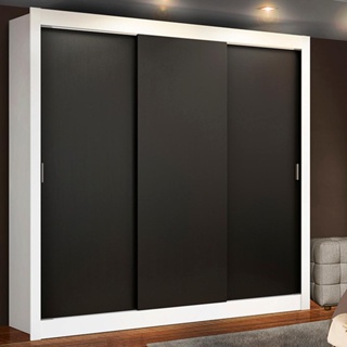 Guarda Roupa Casal Madesa Lyon 3 Portas de Correr 2 Gavetas - Branco/Preto