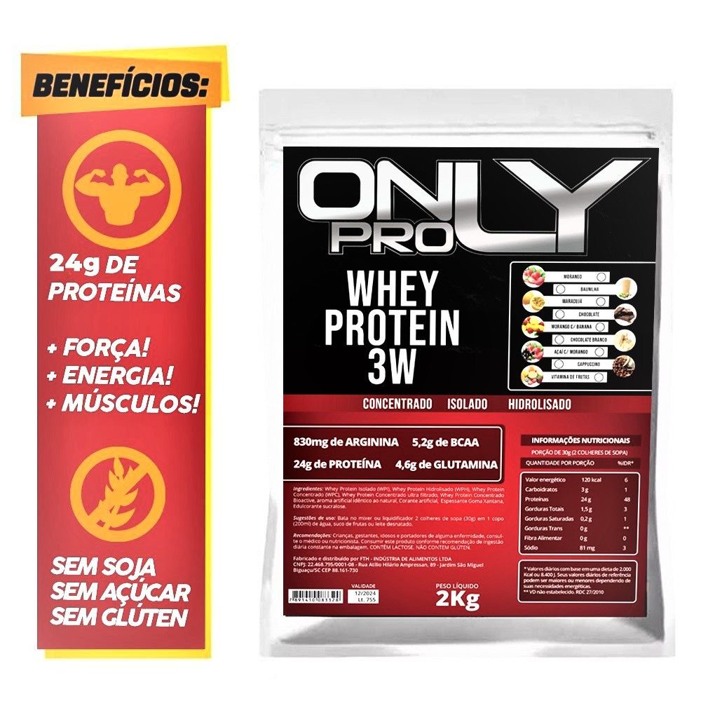 whey protein concentrado isolado hidrolisado 3w 2kg OnlyPro – sabores
