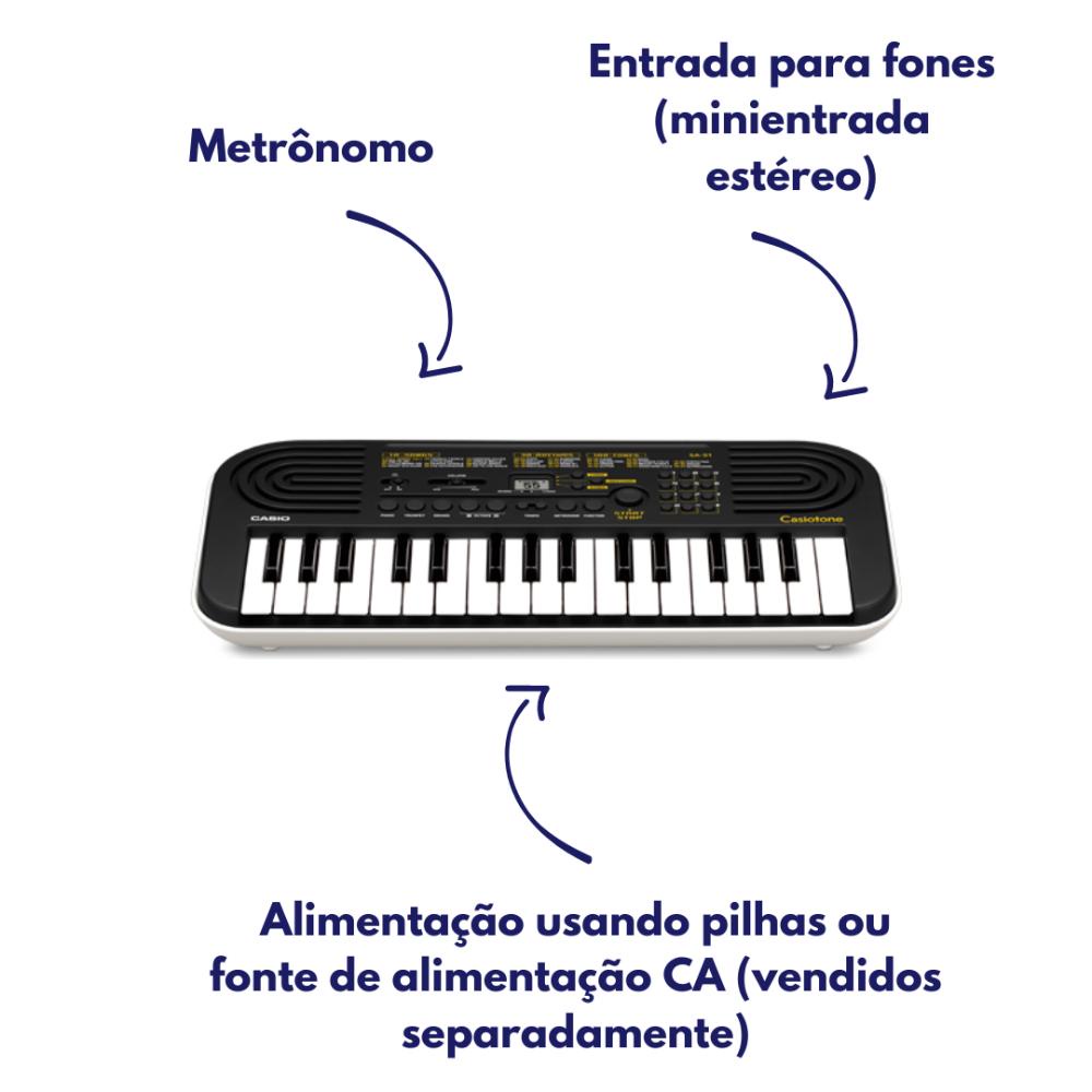 Mini Teclado Musical Infantil Casio SA-51 Casiotone com 32 Teclas