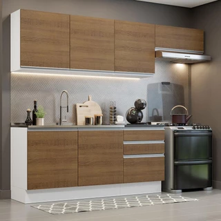 Cozinha Completa 100% MDF Madesa Acordes 260003 com Armário e Balcão - Branco/Rustic em Oferta na Shopee