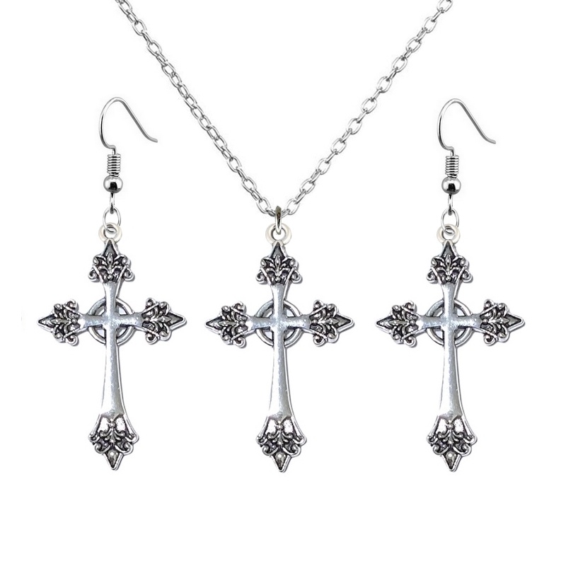 kit colar e brincos cruz antiga crucifixo medieval gótico vintage