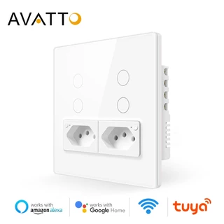 Interruptor E Tomada Inteligente AVATTO , De Luz Tuya Wifi 4X4 Painel De Vidro 4 Botões 16A Funciona Com Alexa Google home