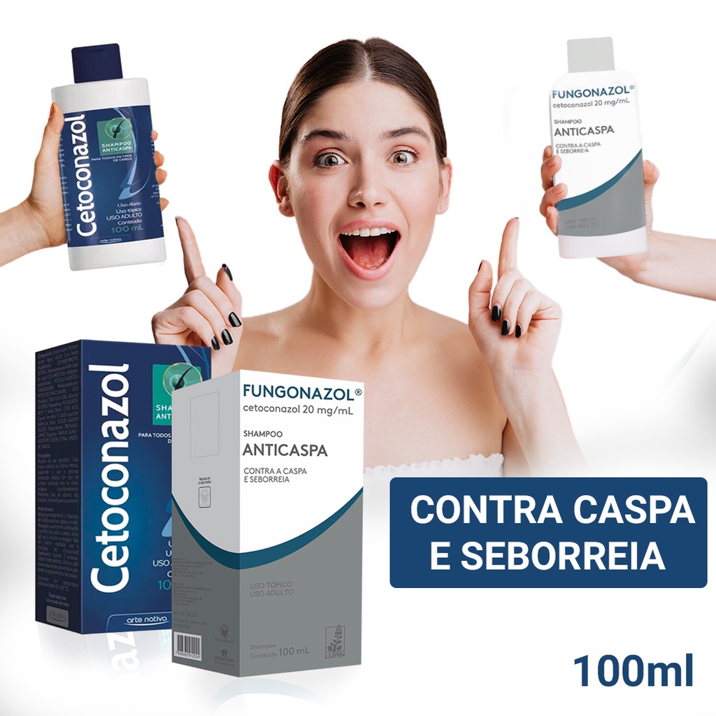 Kit Tratamento de caspa e seborreia, Shampoo Anticaspa Fungonazol 100ml + Shampoo Anticaspa Cetoconazol 100m