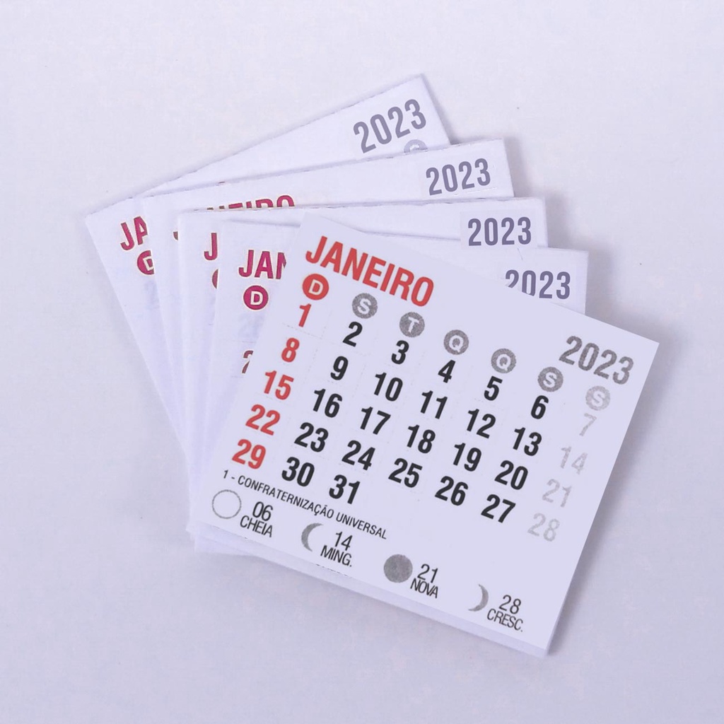 3000 Mini Calendário 2023 5x4,4cm , Feriados E Fases Da Lua. 