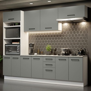 Cozinha Completa Madesa Agata 270002 com Armário e Balcão (Com Tampo) - Branco/Cinza