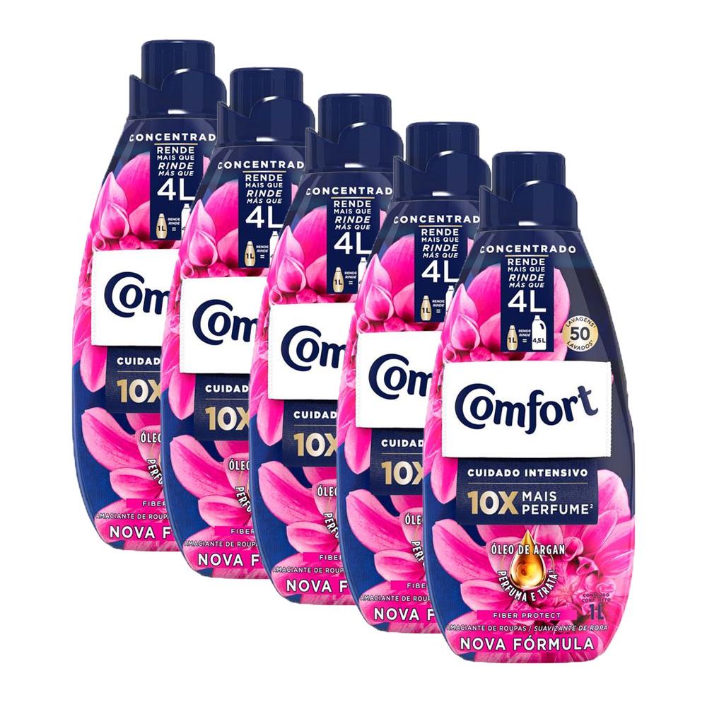Kit 5 Amaciantes Concentrados Comfort Fibra Protect 1L cada