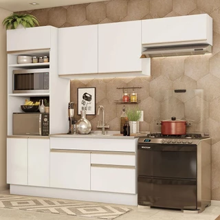 Armário de Cozinha Completa 270cm Branco Glamy Madesa 15 em Oferta na Shopee