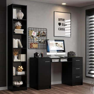 Escrivaninha Madesa Alaska + Estante Livreiro 6906 - Preto em Oferta na Shopee