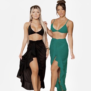 KIT 3 Saída De Praia Saia Pareô Longa Canga De Amarrar Babado Lisa Moda Praia Feminino 2023