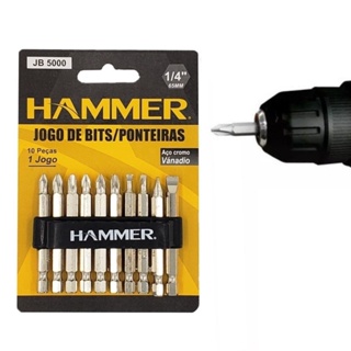 kit Jogo De Bits Parafusadeira Pontas De Parafusar Philips Fenda Pozidriv Imantada Hammer