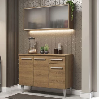 Armário de Cozinha Compacta Emilly 105cm com Armário e Balcão Rustic Emilly Madesa 01 em Oferta na Shopee